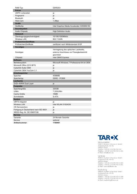 TAROX Lightpad Pro 14 SR - UMTS/3G - Onyougo.de