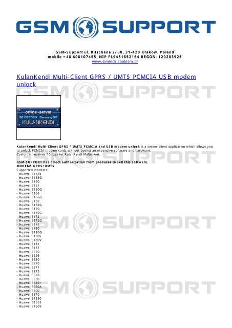 Kulankendi Multi Client Gprs Umts Pcmcia Usb Simlock