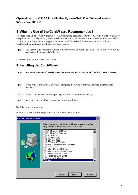 Never install the CardWizard on desktop PCs with a ... - Siemens
