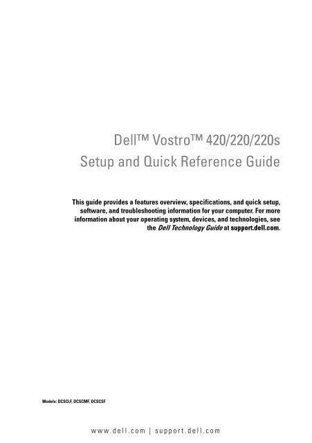 Dell Vostro 420 220 220s Setup And Quick Dell Support