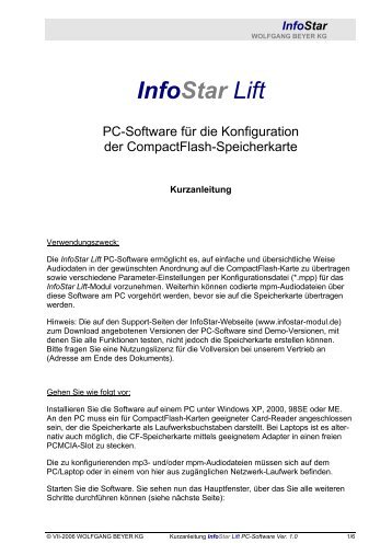 InfoStar Lift PC-Software - ela-online-shop