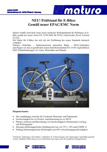 Prüfstand für E-Bikes Gemäß neuer EPAC/EMC Norm - Maturo GmbH