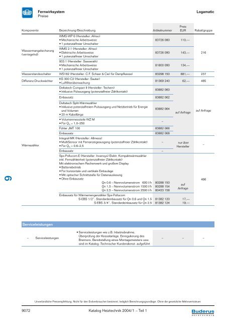 Logamatic Fernwirksystem Katalog Heiztechnik 2004/1 ... - Buderus