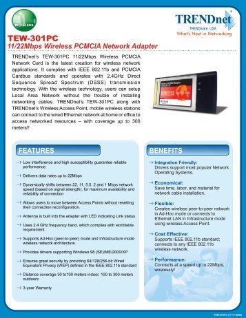 11/22Mbps Wireless PCMCIA Network Adapter - TRENDnet