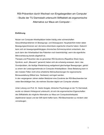 RSI-Prävention durch Wechsel von Eingabegeräten am Computer ...