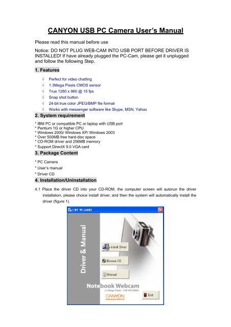 CANYON USB PC Camera User's Manual