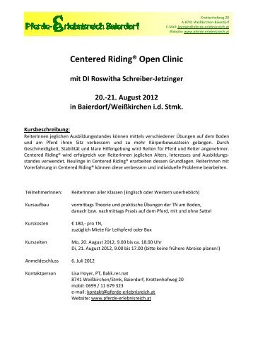 Centered Riding® Open Clinic mit DI Roswitha Schreiber ... - Pferde
