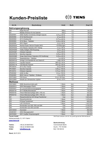 Kunden-Preisliste - Tiens