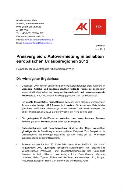 Preisvergleich Arbeiterkammer Wien