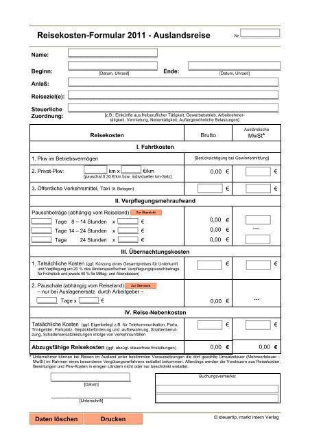 Reisekosten-Formular 2011 - Auslandsreise