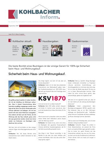 Sicherheit beim Haus- und Wohnungskauf. - Kohlbacher GmbH