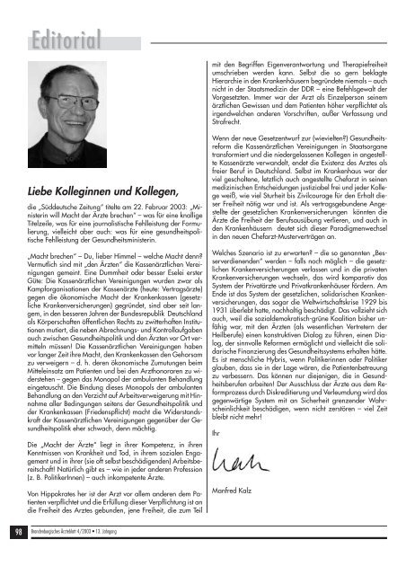 Ausgabe April 2003 - Landesärztekammer Brandenburg