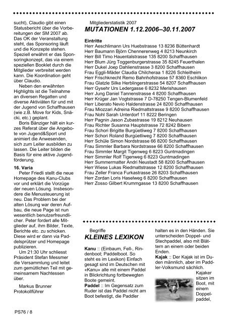 PS76 / 1 Ausgabe Nr.76 Januar 2008 Kanu Club Schaffhausen ...