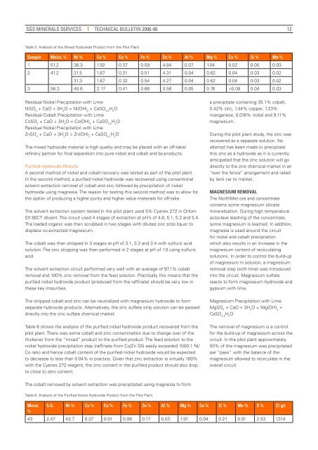 Recovery at Northmet Deposit - SGS