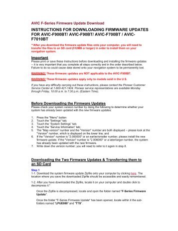 instructions for downloading firmware updates for avic-f900bt