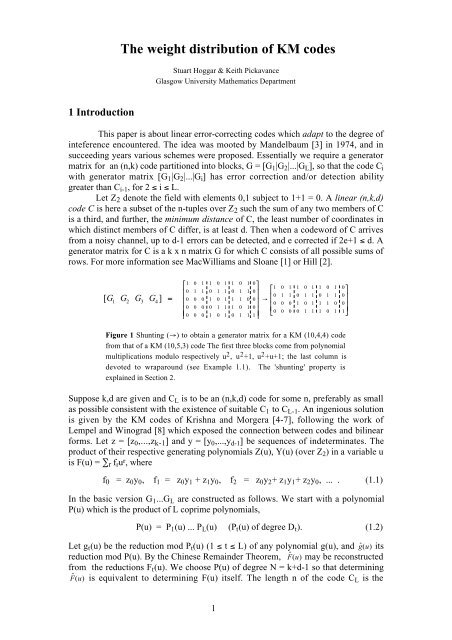The Weight Distribution Of Km Codes Maths Gla Ac Uk