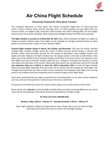 Air China Flight Schedule - Chinaspree.com