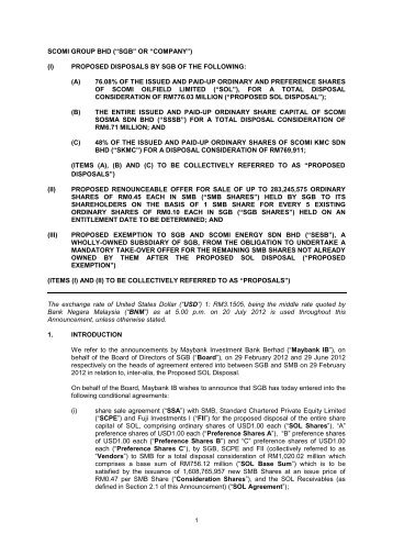 SCOMI GROUP BHD (“SGB” OR “COMPANY”) (I) PROPOSED ...