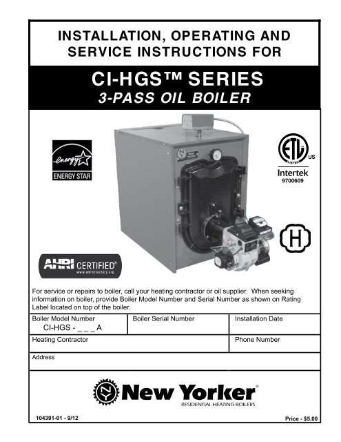 ™SGH-IC SEIRES - New Yorker Boiler