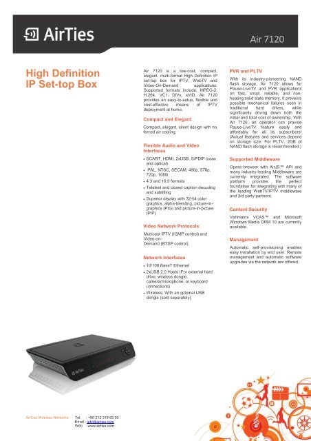 Air 7120 High Definition IP Set-top Box - AirTies