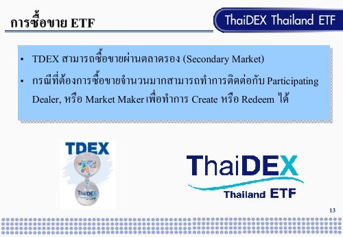 ThaiDEX SET50 ETF: TDEX - The Stock Exchange of Thailand