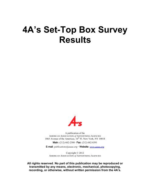 4A's SET TOP BOX SURVEY RESULTS - American Association of ...