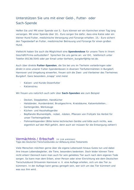 PDF-Druckversion zum vorstehenden Text - Tierheim Burgdorf