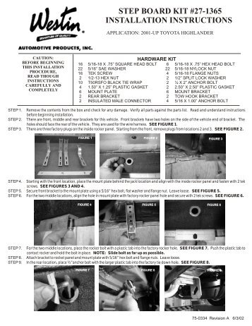 step board kit #27-1365 installation instructions - Westin Automotive