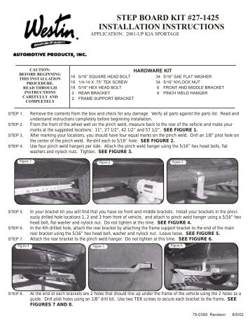 step board kit #27-1425 installation instructions - Westin Automotive