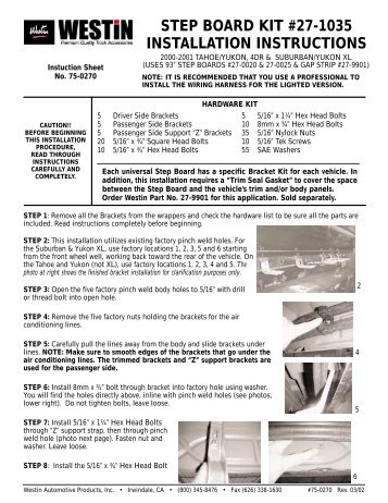 step board kit #27-1035 installation instructions - Westin Automotive