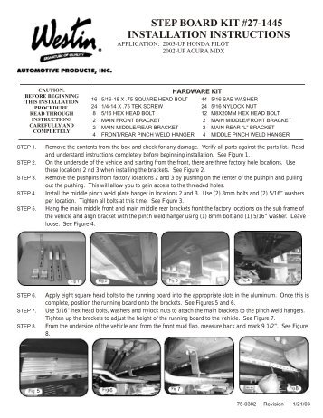 step board kit #27-1445 installation instructions - Westin Automotive