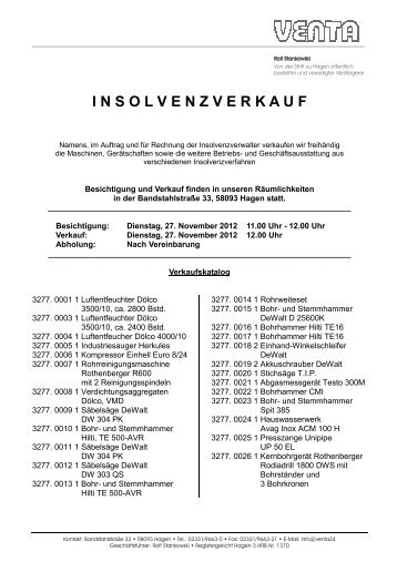 insolvenzverkauf - VENTA Industrieversteigerungen GmbH