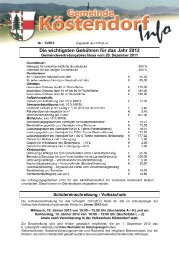 Die wichtigsten Gebühren für das Jahr 2012 - Gemeinde Köstendorf