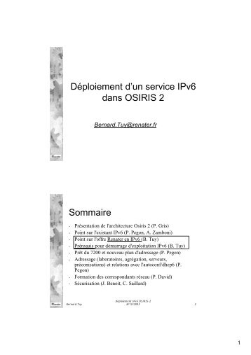 Déploiement d'un service IPv6 dans OSIRIS 2 Sommaire - Renater