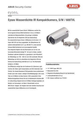 Eyseo Wasserdichte IR Kompaktkamera, S/W / 600TVL - SC-Weber