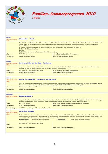 Familien-Sommerprogramm 2010 - Kötschach-Mauthen