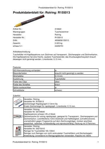 Produktdatenblatt für: Rotring: R155013