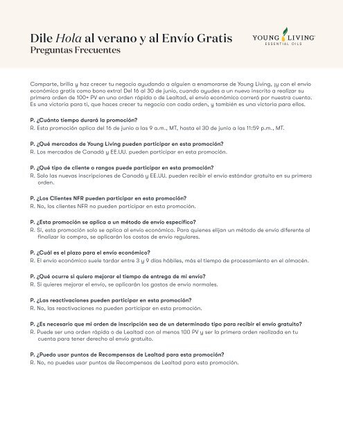 Preguntas Frecuentes de la promo de inscripción Hello Sunshine
