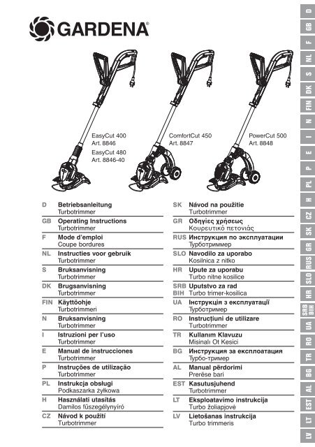 OM, Gardena, Turbotrimmer, Art 08846-20, Art 08846-40, Art 08847 ...