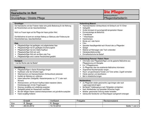 Haarwäsche im Bett Grundpflege / Direkte Pflege Pflegemitarbeiter/in