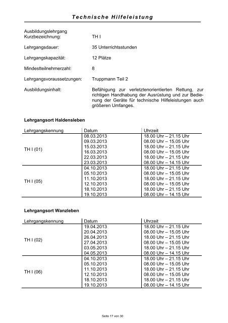 Lehrgangsplan Kreisausbildung 2013 - Landkreis Börde