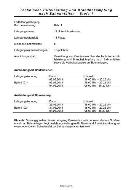 Lehrgangsplan Kreisausbildung 2013 - Landkreis Börde