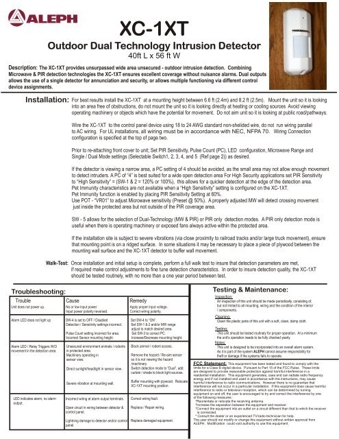 Aleph Detectpr XC-1XT Outdoor Dual Technology Intrusion Detector - Aleph