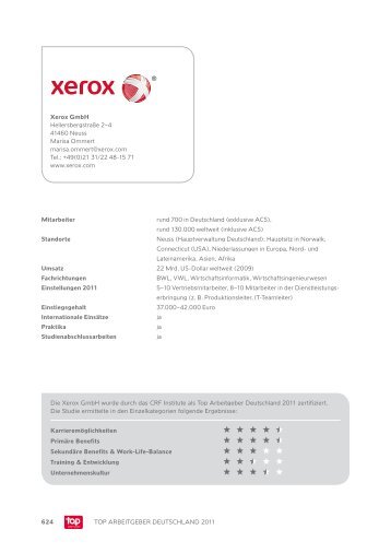 TOP ARBEITGEBER DEUTSCHLAND 2011 624 Xerox GmbH ...