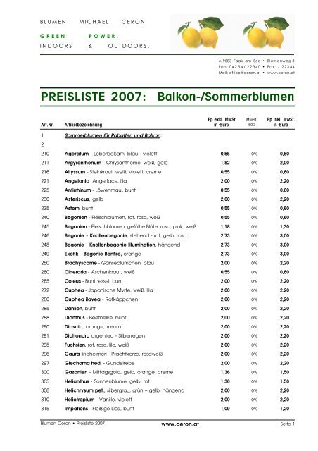 Download Preisliste Blumen Ceron