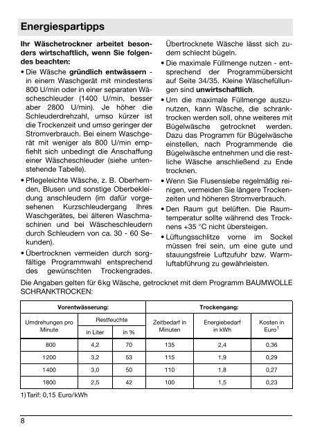 Gebrauchsanweisung Wäschetrockner 9750 WP