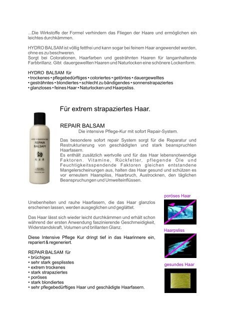 remar-Haarpflege Produkt Katalog - remar special Hair Care