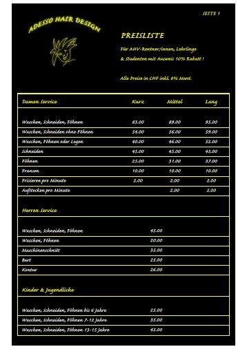 preisliste thalwil - Adesso Hair Design