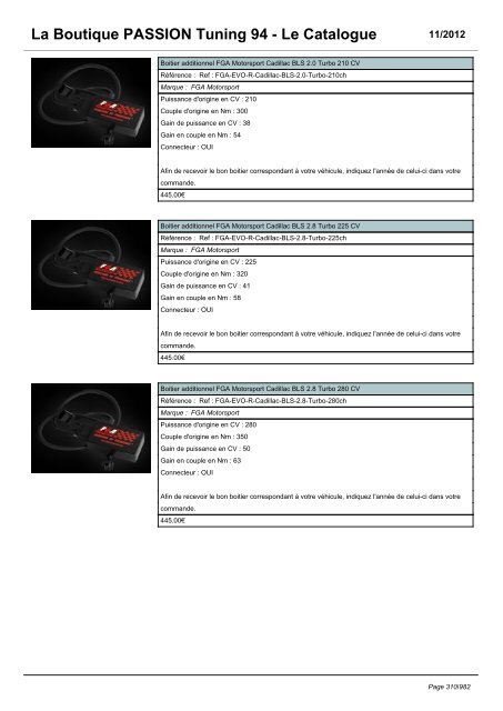 La Boutique PASSION Tuning 94 - Le Catalogue