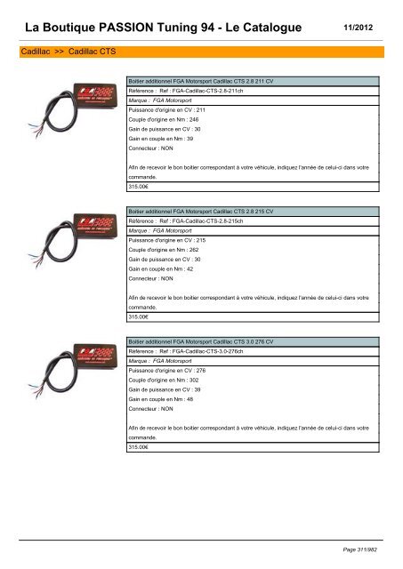 La Boutique PASSION Tuning 94 - Le Catalogue